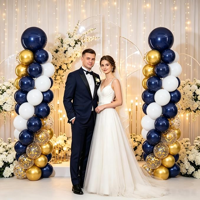 Navy Blue and Gold Balloon Column Stand Kit Set of 2 - Image 7