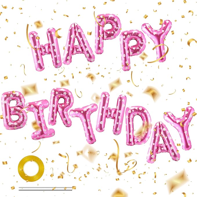 CANREVEL Happy Birthday Banner Decorations + 12Pcs Heart Balloons, by CANREVEL