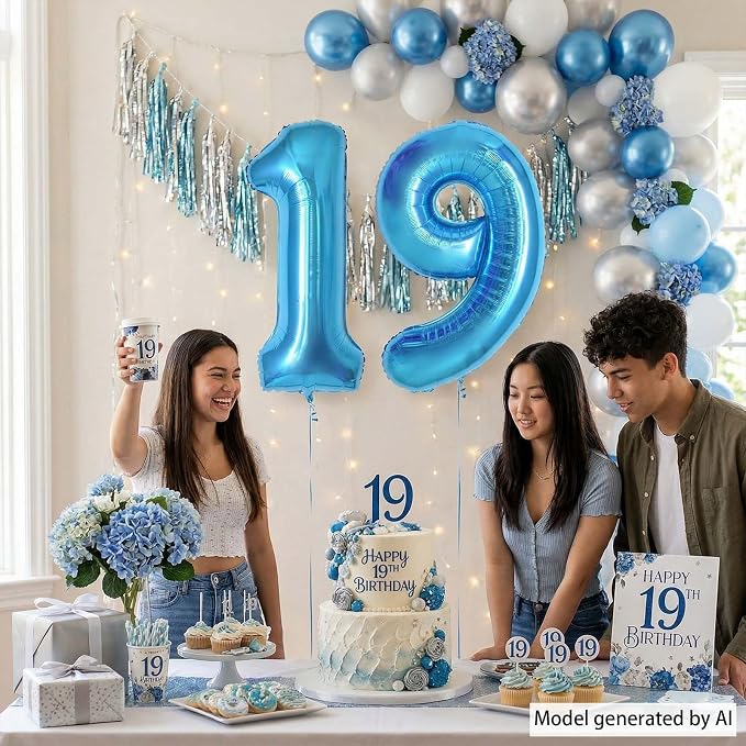 Light Blue Number 19 Balloon 40Inch, Foil Numeral - Image 3