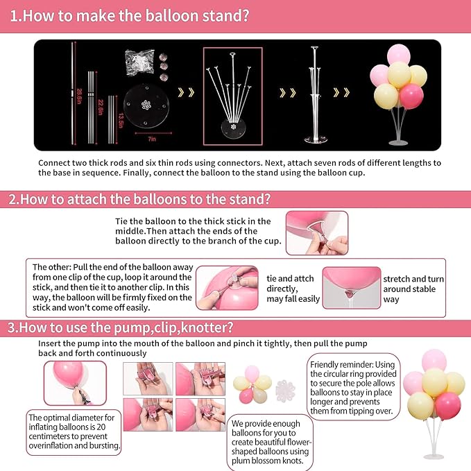 4 Set Pink Yellow White Balloon Stand Centerpiece Table Decorations | Birthday - Image 5