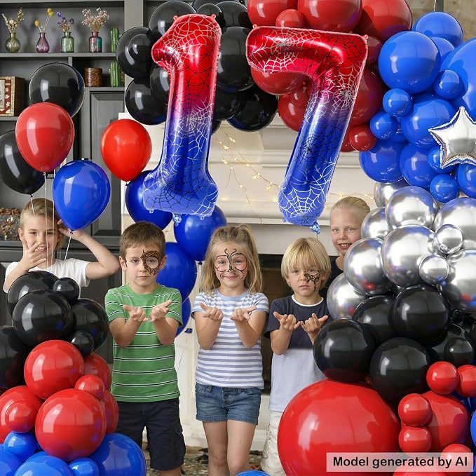 40 Inch Spider Theme Number Foil Balloons, Large Number 17 Balloons - Image 4