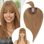 Rich Choices Real Human Hair Topper for Women With Bang - 100% Remy Human Hair for Thinning Hair, Clip in Silk Base, 16 Inch #6 Light Brown