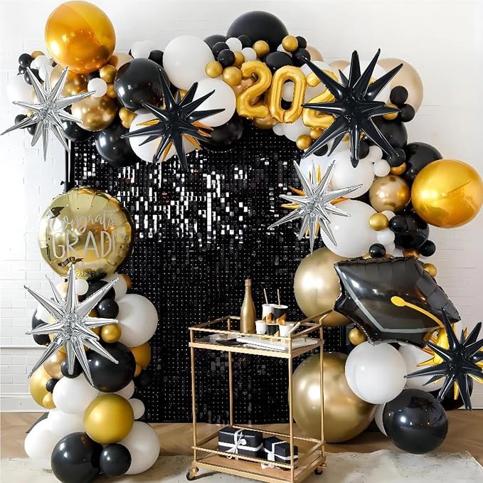 TONIFUL 8 Pcs Explosion Star Balloons Black and Silver Foil Party Decor | 2 - Image 4