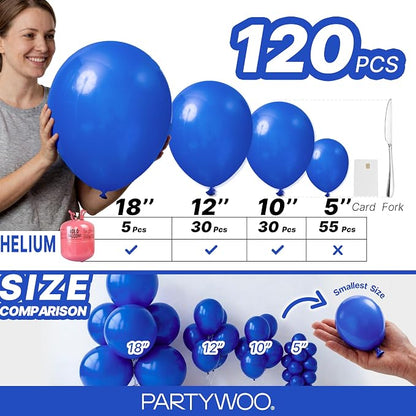 PartyWoo Royal Blue Balloons 120pcs Dark Blue Balloons Different Sizes | 18 12 - Image 6