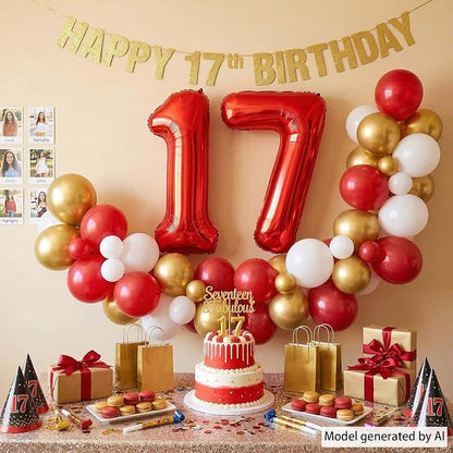 Red Number 17 Balloon 40 Inch, Foil Numeral - Image 3