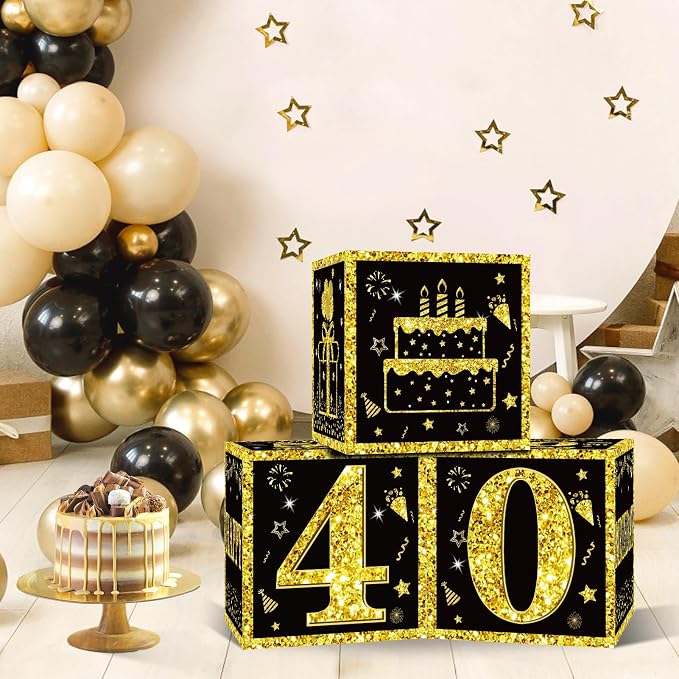 Eiurteao 3pcs Black Gold 40th Birthday Decorations Boxes - Image 2