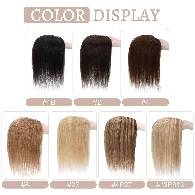 Hair Toppers for Women Real Human Hair No Bangs, 13 * 15 cm Larger Silk Base 150% Density Clip In Topper Hairpieces, Wiglet Top Pieces Add Volume -14 Inch 27 Dark Blonde