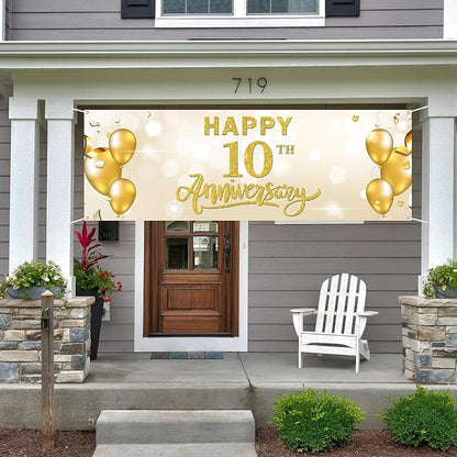 WeBenison Large Happy 10th Anniversary Banner 10 Wedding Anniversary Retirement - Image 4