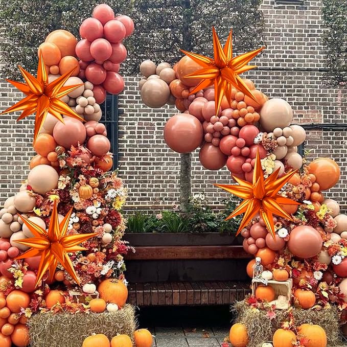 Star Foil Balloons 12 Point Cone Explosion Star Foil Balloons | 60 Pcs Orange - Image 6