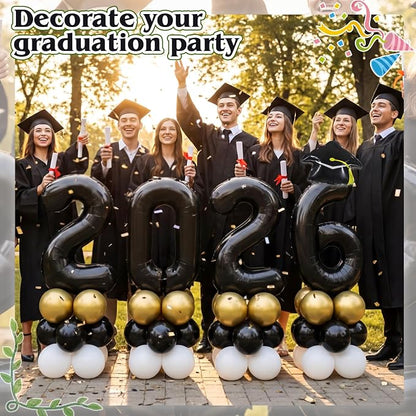 4 Sets 5 ft Graduation 2026 Balloons Column Stand Kit Jumbo Black 2026 Grad Cap - Image 5