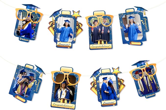 pinkblume Graduation Party Decorations Navy Blue and Gold Grad Photo Banner by pinkblume