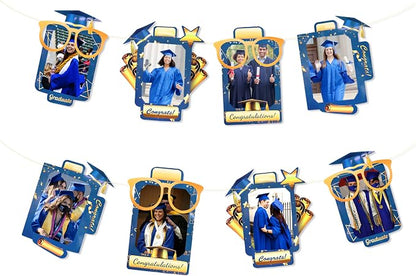 pinkblume Graduation Party Decorations Navy Blue and Gold Grad Photo Banner by pinkblume