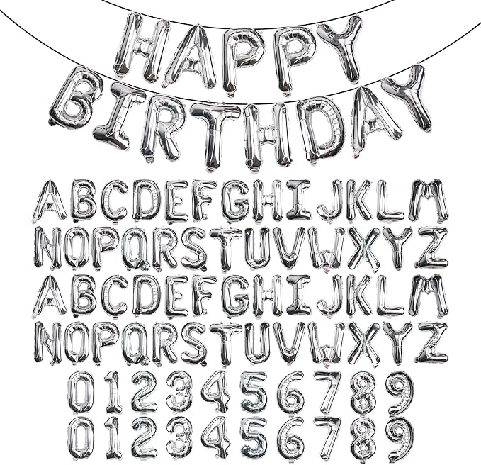 85Pcs Silver 16 inch Birthday Decor Set Full Letters Numbers | Thick reusable by Makeyourpartypop