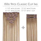 WENNALIFE Clip in Hair Extensions, 150g 14 Inch 9pcs Balayage Dirty Blonde with Platinum Ends Remy Hair Thicker Double Weft Extensiones De Cabello Humano Con Clip Ins Straight Full Volume