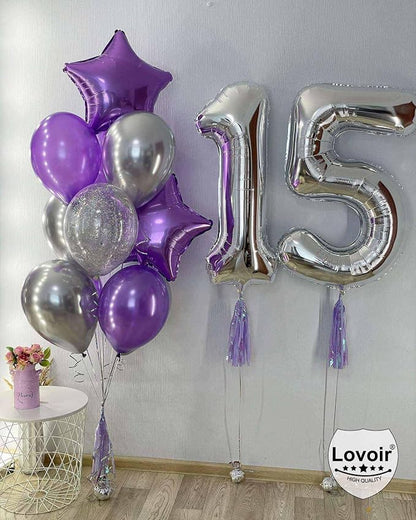Silver 15 Number Balloons, 40 Inch Giant Number 15 Balloons Foil Mylar Helium - Image 3