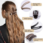 8 Pcs Large Lay Flat Claw Clips for Women French Side Slide Barrettes for Thin Fine Hair Rectangle Alligator Hair Accessories,Bright Black Brown