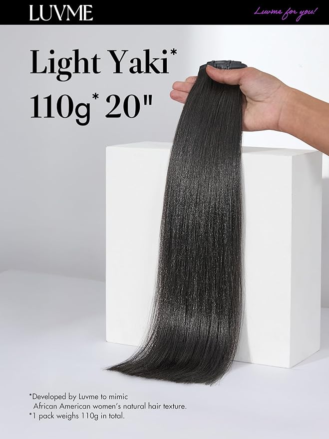 LUVME Yaki Straight Seamless 110g 7Pcs Clip in Hair Extensions Full Max with 20inch Remy Human Hair Extensions, Natural Black 100% Real Soft Hair