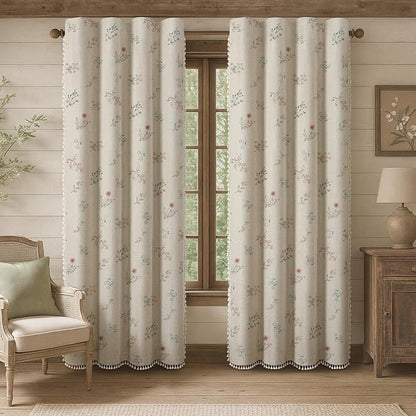 Boho Floral 100% Blackout Curtains 90 Inch 2 Panels Linen Texture | Farmhouse by Unknown