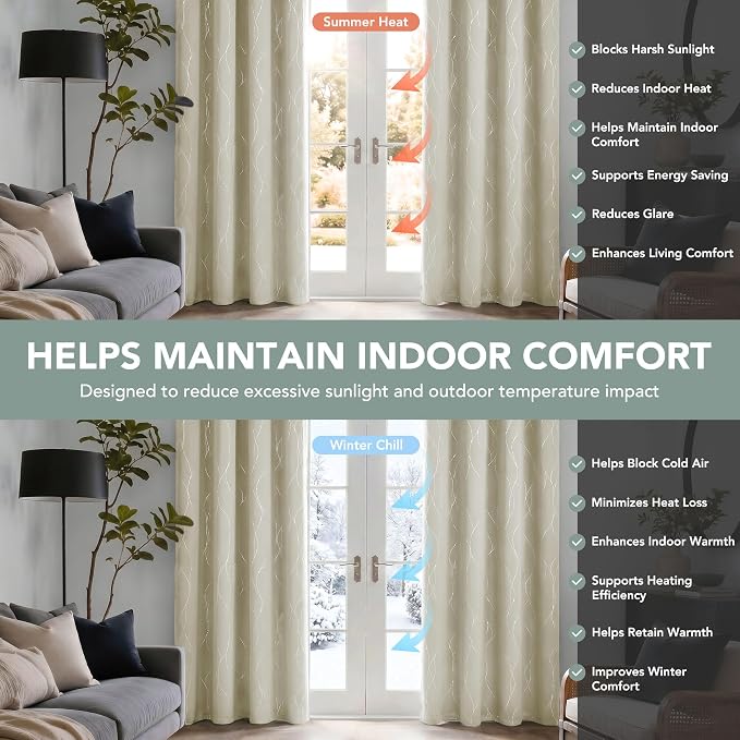 Deconovo 100% Blackout Living Room Curtains 95 Inches Long, Thermal Insulated - Image 5