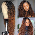 Ombre Brown Lace Front Wigs Human Hair Pre Plucked Curly Wave Brazilian Virgin Hair 13X4 HD Transparent Lace Frontal Wigs with Baby Hair 180% Density 16 Inch