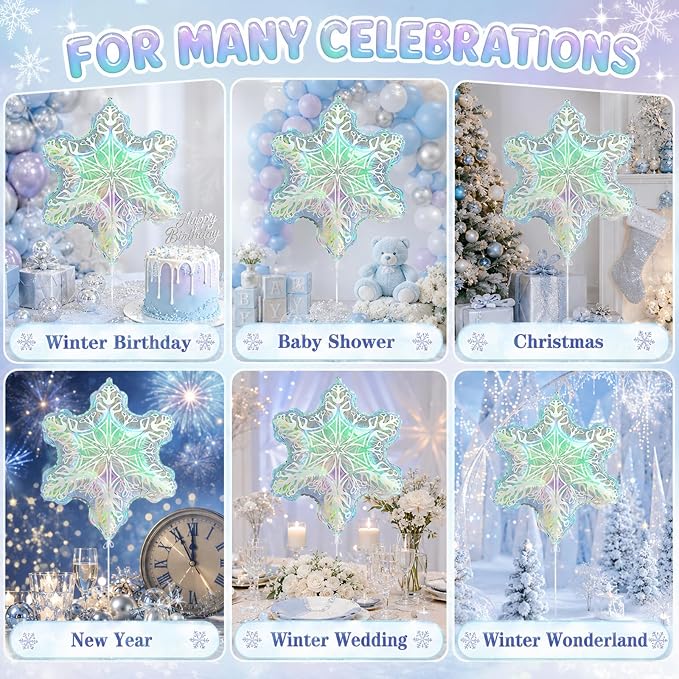 Iridescent Snowflake Balloons, New Year, Birthday and Baby Shower Decorations - Image 10