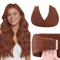 GOO GOO Tape in Hair Extensions Human Hair, #33B Dark Auburn Copper, 16inch 50g 20pcs, Skin Weft Seamless Invisible, Silky Straight with Thick Ends, Remy Human Hair