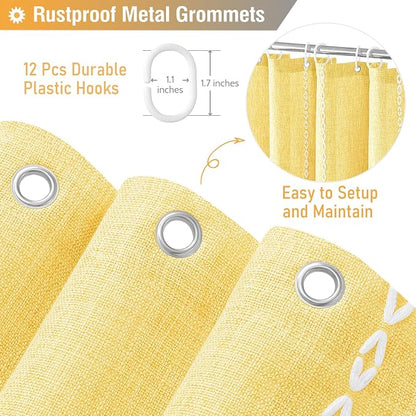 Yellow Cream Boho Farmhouse Linen Heavy Duty Shower Curtain Set, 72x72 | 330GSM - Image 5