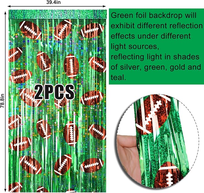2 Packs Football Foil Fringe Curtain, Baby Shower, Super Bowl, Football Party - Image 6