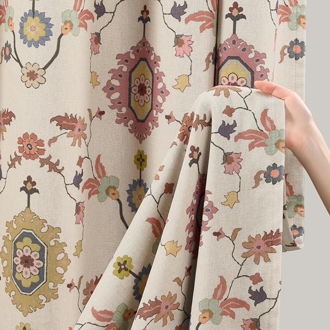 Boho Floral 100% Grommet Blackout Curtains 63 Inch 2 Panels | Colorful Bohemian - Image 5