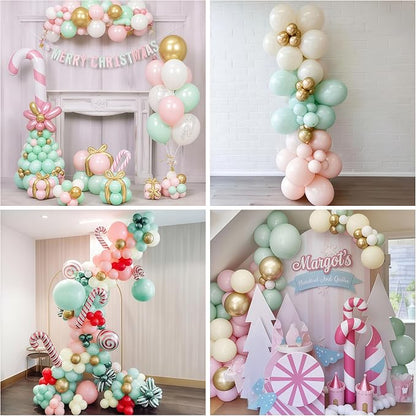 Pink and Green Balloons Pastel Green Pink White Sand Gold Metallic Balloons - Image 8