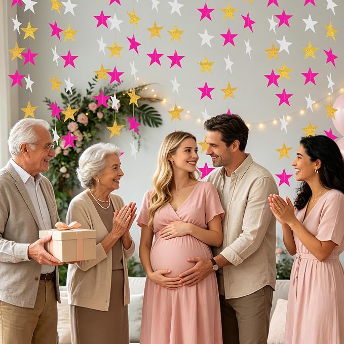 BEISHIDA Pink and Gold Paper Star Garland Decor Twinkle Star Banner Backdrop - Image 5