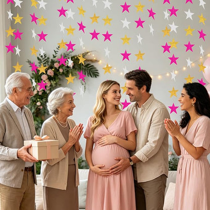 BEISHIDA Pink and Gold Paper Star Garland Decor Twinkle Star Banner Backdrop - Image 5