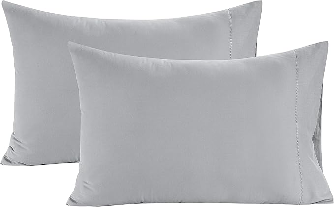 LANE LINEN 100% Organic Cotton Pillowcases - Standard Size and Crisp Cool Percale Weave Sleeping Pillow Covers Set of 2 Silver