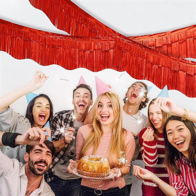 LOLStar Red Foil Fringe Tinsel Garland, Tinsel Streamers Banner, 6 Pack | 60Ft - Image 4