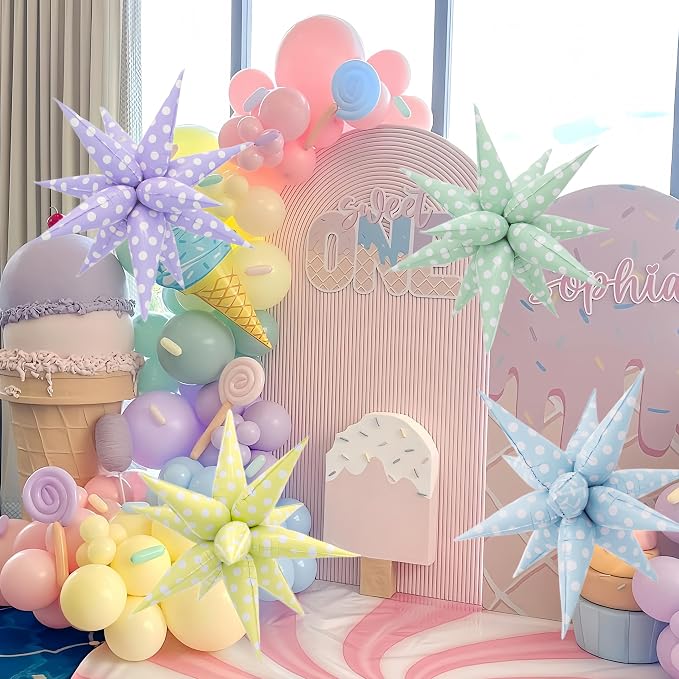 2Pcs Purple Macaron Polka Dot Explosion Pointed Star Foil Balloons/Candy Color - Image 7