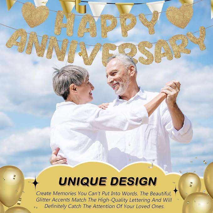 Fulmoon Happy Anniversary Banner Glitter Happy Anniversary Decorations Wedding - Image 6