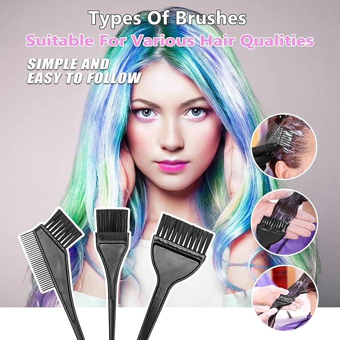32 Pcs Hair Dye Coloring Kit,Hair Dye Tools for DIY Salon.Hair Dye Brush and Bowl Set/Highlighting Frosting Cap with Plastic Hooks/Dye Brush/Ear Cover/Gloves/Comb/Hairpin/Hair Coloring Cape(Pink)