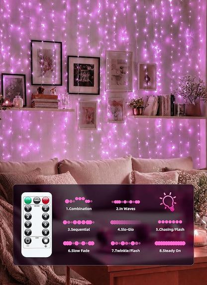 Brightown 300 LED Pink Fairy Curtain Lights, 9.8ft x 9.8ft String Lights | USB - Image 5