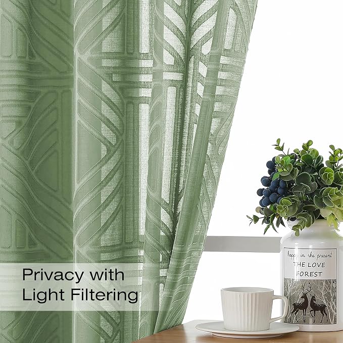 Simplebrand Sage Green Sheer Curtains 72 Inch Length 2 Panels - Image 2
