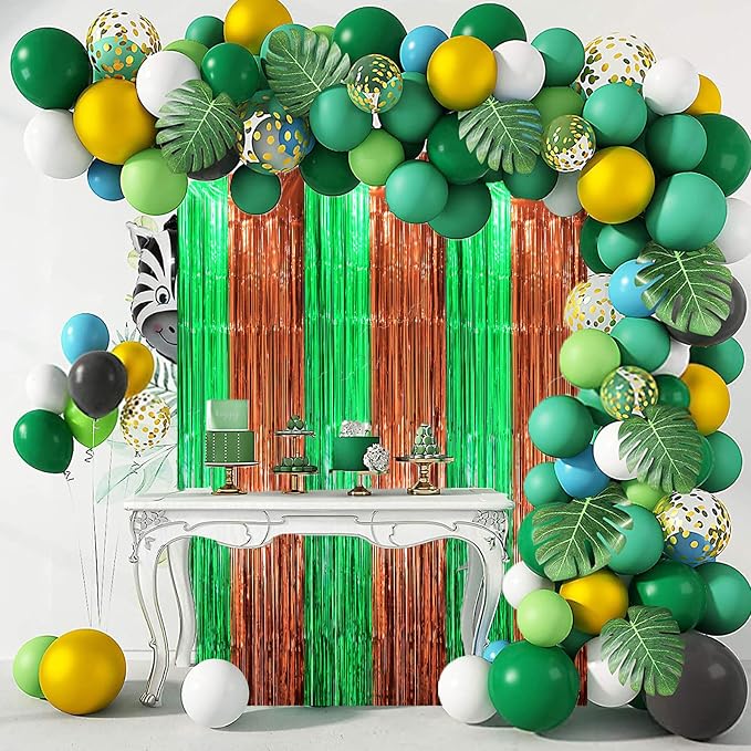 Voircoloria Green Brown Foil Fringe Backdrop Curtains, 2 Pack | Tinsel Streamers - Image 5