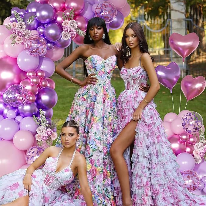 Pink Purple Balloon Garland Arch Kit, Metallic Purple Balloons | 126Pcs Rose - Image 3