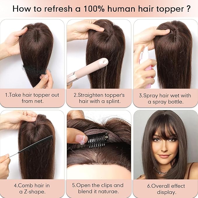 starluck Hair Toppers for Women Real Human Hair 5"*5.5"Large Coverage Mixed Brown No Bangs 100% Real Human Hairtoppers for Women with Thinning Hair Cover Gray Roots