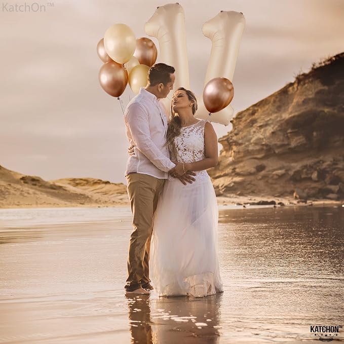 Katchon Caramel 11 Balloons Number 40 Inch | Retro Apricot Number 11 Balloons - Image 6