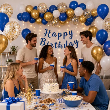 KBZVNAF Royal Blue Gold White Balloons 60 Pack 12 inch | Metallic Gold Confetti - Image 6