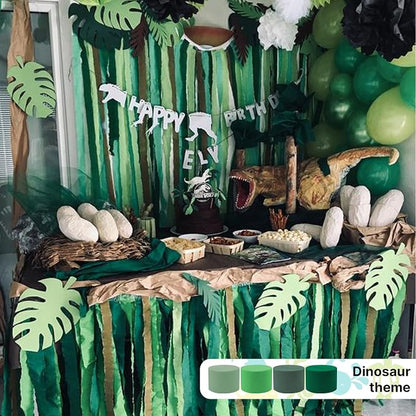 PartyWoo Sage Green Gold Sand White Crepe Paper Streamers 6 Rolls 492 FT | - Image 2