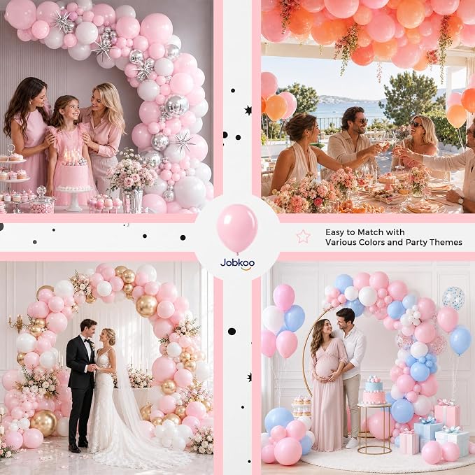 Jobkoo Pink Balloons, 12 Inch Pastel Baby Light Pale Pink Latex Balloon | Soft - Image 6
