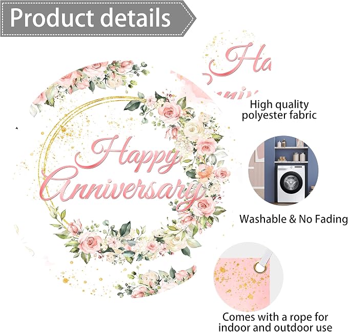 10x6 ft Floral Anniversary Backdrop Banner - Image 7