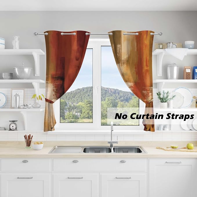 Asuexpect Burnt Orange Kitchen Curtains 2 Panels Abstract Rust Curtain Room - Image 4