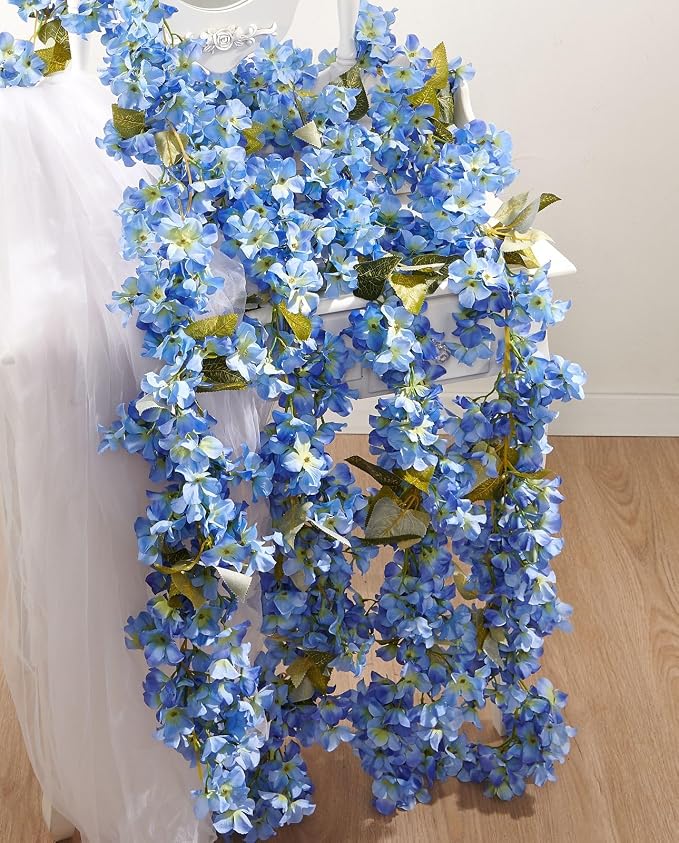 Artificial Flower Garland 2pcs 5.6ft Hydrangea Vine Decor, Hanging Faux by PONKING