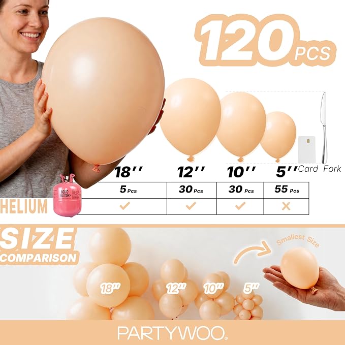 PartyWoo Nude Balloons 120pcs Apricot Boho Fall Color 18 12 10 5 Inch | 18 12 - Image 6